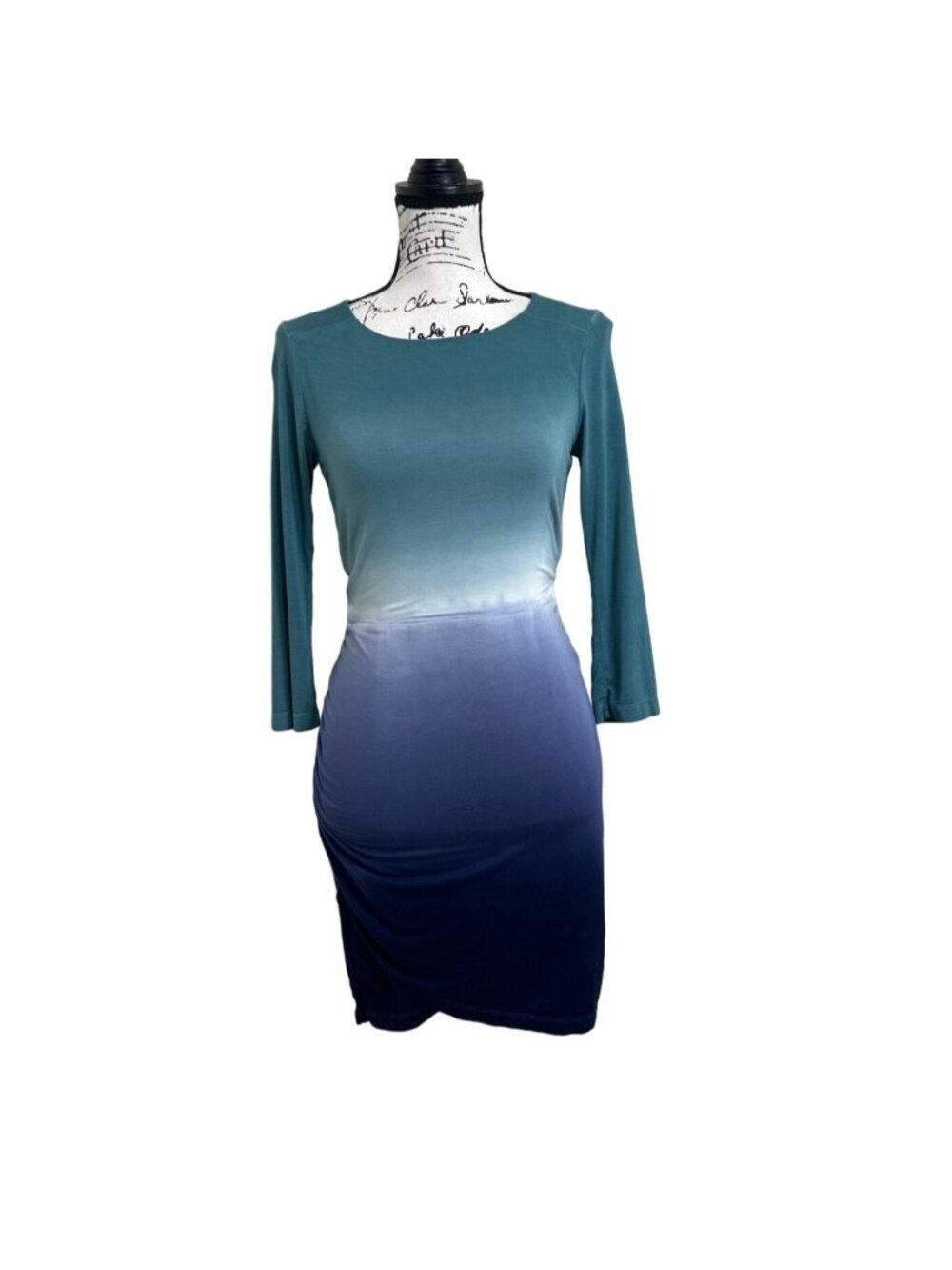 Gypsy Womens Size M Dress Bamboo Ombre Teal & Blue Bodycon Long Sleeve